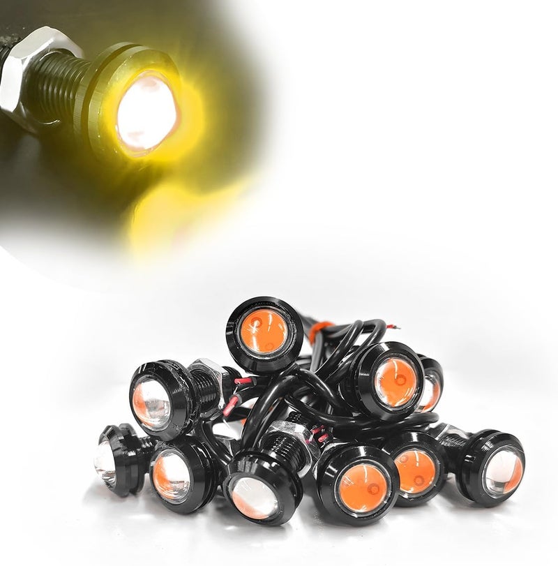 YTFRL 10 PCS 18mm Eagle Eye LED Lights, 12V Ultra Thin Car Daytime Running Backup Lights, Waterproof Small LED Fog Bulb Reverse Tail Rock Lamp for Cars Trucks Motorcycles (Yellow) - Image 1